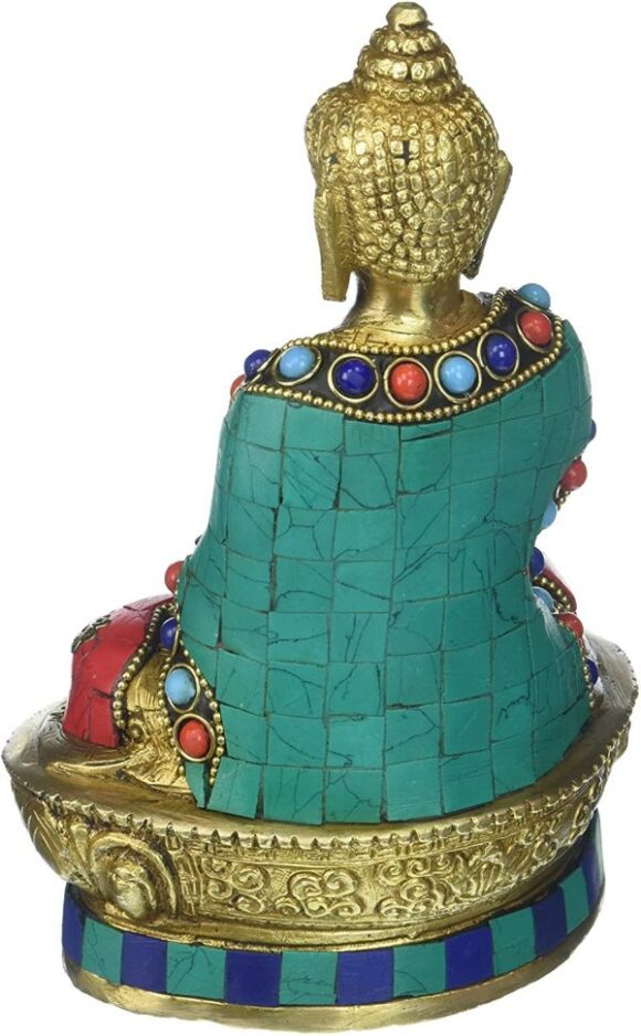 Brass Dharmachakra Buddha Statue Tibetan Shakyamuni Lotus Sitting Sculpture Home Décor Showpiece - Image 3