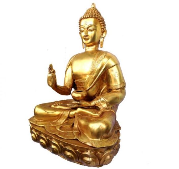 Sitting Buddha on Lotus Base brass made statue 3 feet height - Image 2