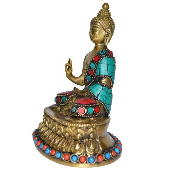 Lord Buddha Sitting on Lotus with turquoise stone work - Image 2