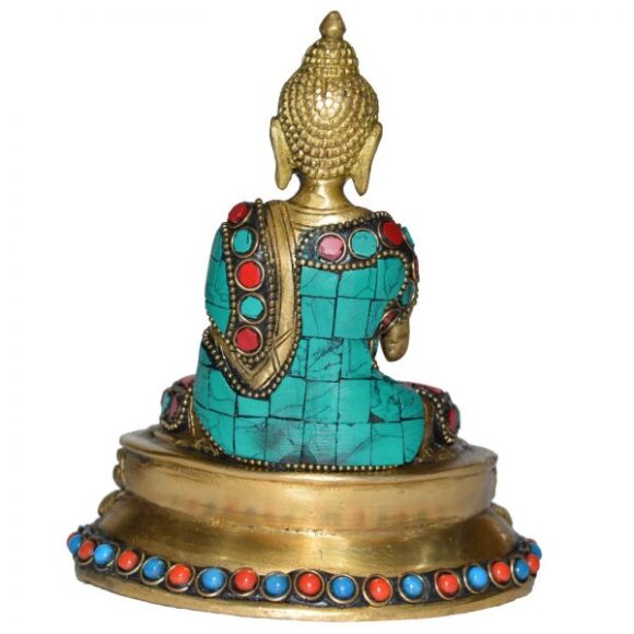 Lord Buddha Sitting on Lotus with turquoise stone work - Image 3