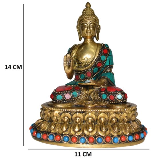 Lord Buddha Sitting on Lotus with turquoise stone work - Image 4