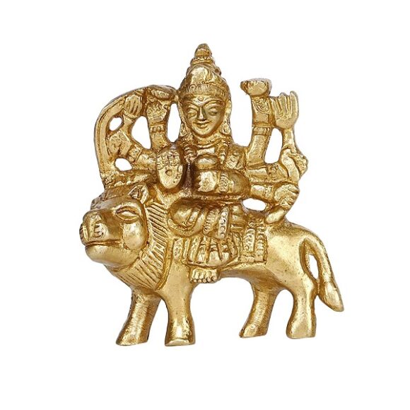 Brass Statue Goddess Maa Durga MATA Rani Murti Sherawali Idol Small Gifts Item