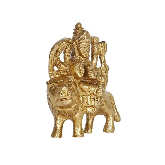 Brass Statue Goddess Maa Durga MATA Rani Murti Sherawali Idol Small Gifts Item - Image 2