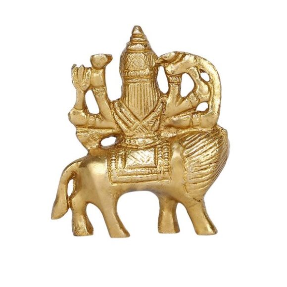 Brass Statue Goddess Maa Durga MATA Rani Murti Sherawali Idol Small Gifts Item - Image 4