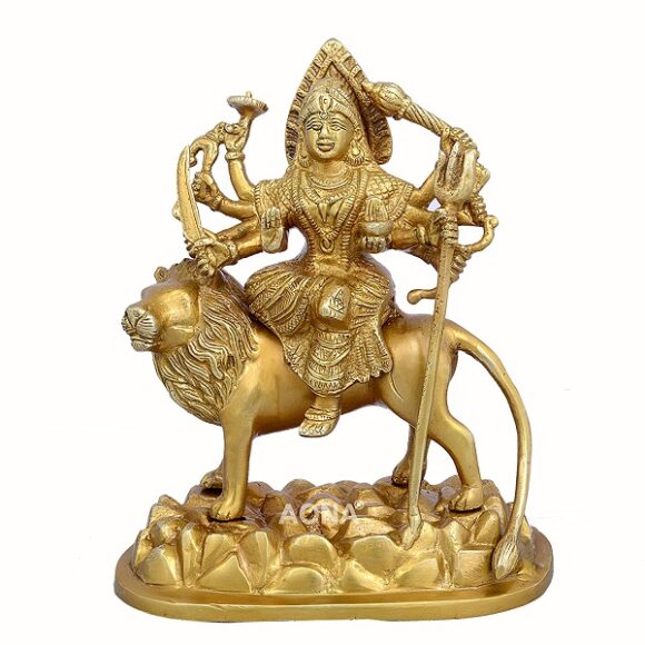 Brass Idol of MATA Sherawali | Maa Durga On Lion Statue for Blessings at Home and Office Height- 5.5 Inches