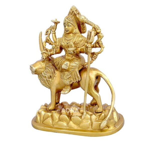 Brass Idol of MATA Sherawali | Maa Durga On Lion Statue for Blessings at Home and Office Height- 5.5 Inches - Image 2