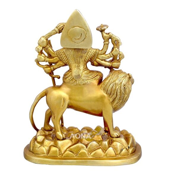Brass Idol of MATA Sherawali | Maa Durga On Lion Statue for Blessings at Home and Office Height- 5.5 Inches - Image 3