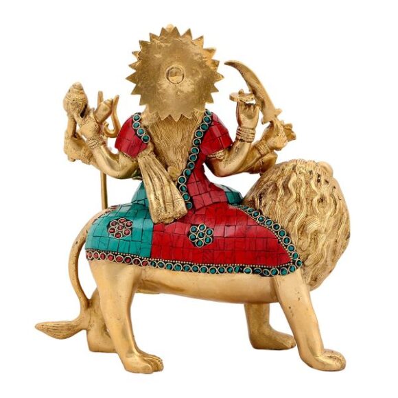 Durga ma Sitting on Lion Statue Brass Sculptures Height -11″ | Home Decor - Image 3