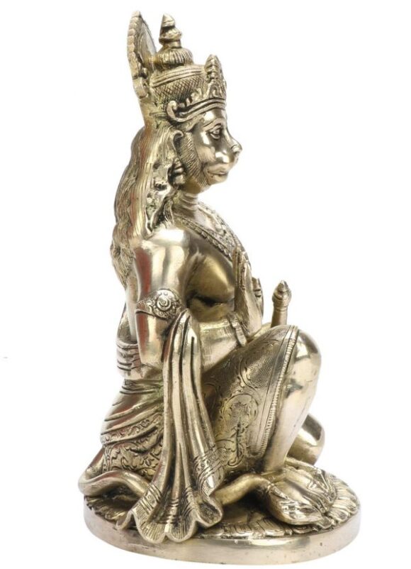 Brass Hanuman Murti in Blessing Posture with Gada Sitting Statue | Idol Height 9” Inches - Image 4