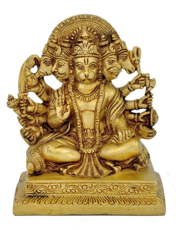 Brass Panch Mukhi Hanuman Idol, Standard, Gold
