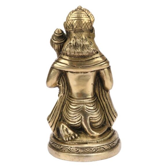 Brass Bhagwan Hanuman Sitting with Gada on Shoulder Murti for Home Puja Idol Blessing Bajrangbali Statue for Pooja Gift Living Room Mandir Decor Gold Color Height 6 Inch - Image 4