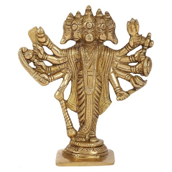 Brass Murti Lord Hanuman Hindu God Panchmukhi Idol Five Face Statue Home Decor Pooja Mandir Gift