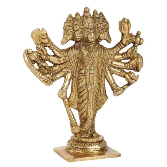 Brass Murti Lord Hanuman Hindu God Panchmukhi Idol Five Face Statue Home Decor Pooja Mandir Gift - Image 3
