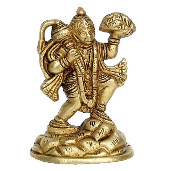 Brass Lord Hanuman Bajrang Bali Murti Statue in Glossy Antique Finish Pooja Item