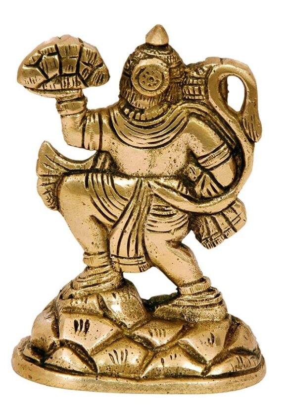 Brass Lord Hanuman Bajrang Bali Murti Statue in Glossy Antique Finish Pooja Item - Image 3