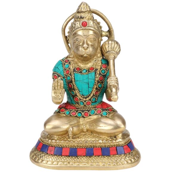 Brass Bajrangbali Sankat Mochan Hanuman JI Statue Bhagwan Murti for Home Office Entrance Temple Mandir Decoration Pooja Hindu Gift Multicolor