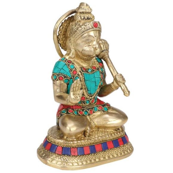 Brass Bajrangbali Sankat Mochan Hanuman JI Statue Bhagwan Murti for Home Office Entrance Temple Mandir Decoration Pooja Hindu Gift Multicolor - Image 2
