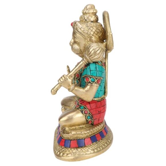 Brass Bajrangbali Sankat Mochan Hanuman JI Statue Bhagwan Murti for Home Office Entrance Temple Mandir Decoration Pooja Hindu Gift Multicolor - Image 3