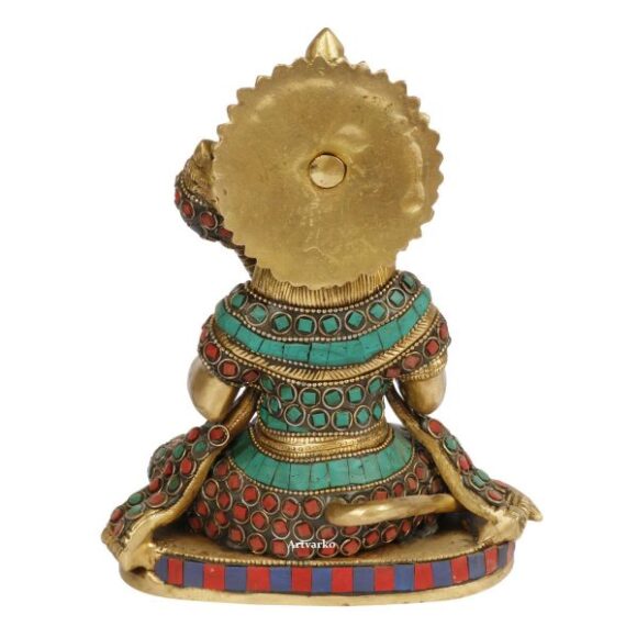 Hanuman Brass Statue | Hindu Lord Bajarang Bali Multicolor Stone Work Height 8 Inch - Image 4