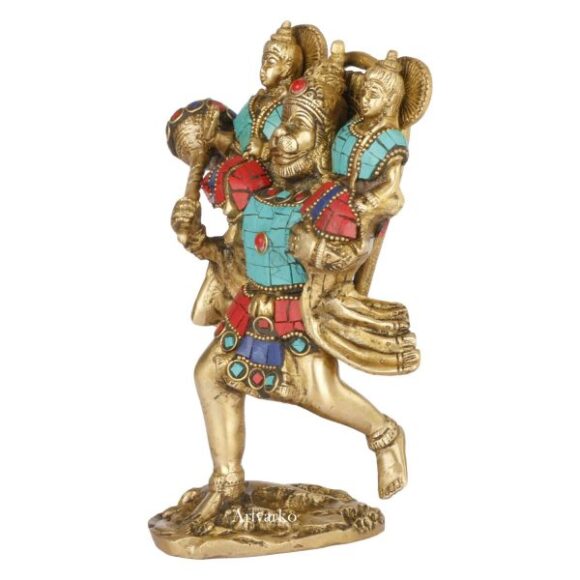 God Hanuman Carrying Lord Rama and Laxman Brass Multicolor Statue Bajrangbali Bhagwan Home Décor Office Idol Murti Pooja Puja Temple. (Multicolor, 8) - Image 3