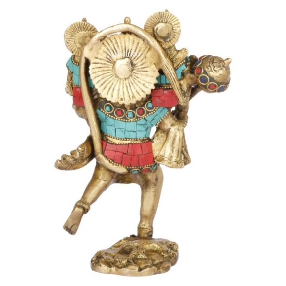 God Hanuman Carrying Lord Rama and Laxman Brass Multicolor Statue Bajrangbali Bhagwan Home Décor Office Idol Murti Pooja Puja Temple. (Multicolor, 8) - Image 4