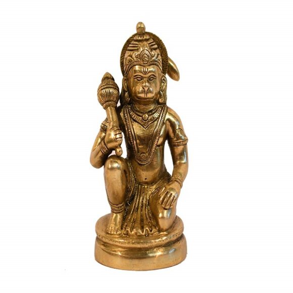 Brass Hanuman Statue, 5.2” x 2.6” x 2.4”, Golden