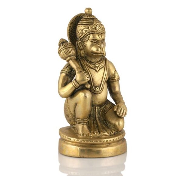 Brass Hanuman Statue, 5.2” x 2.6” x 2.4”, Golden - Image 3