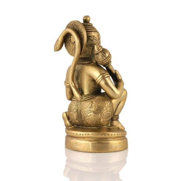 Brass Hanuman Statue, 5.2” x 2.6” x 2.4”, Golden - Image 4