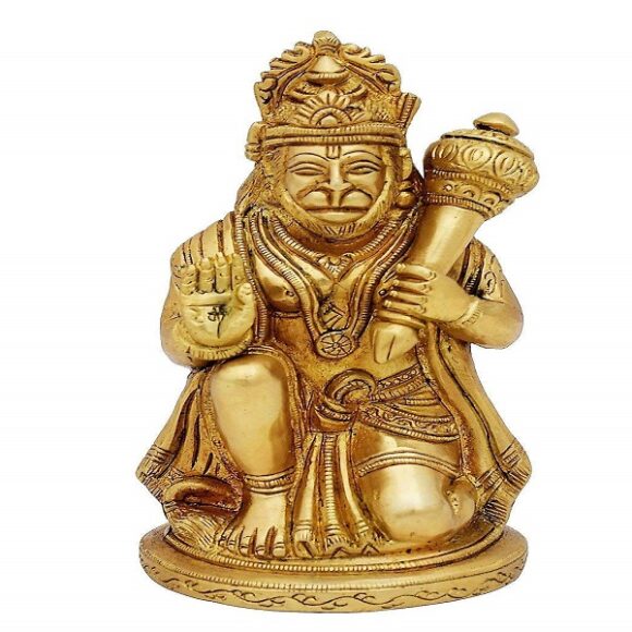 Brass Lord Hanuman Ji Murti Bajrangbali with Gada Bhagwan Statue Showpiece for Pooja Gift Living Room Decoration Home Décor