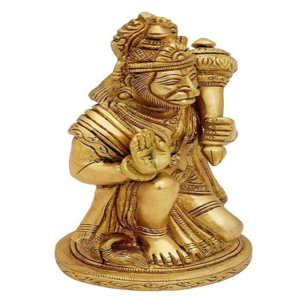 Brass Lord Hanuman Ji Murti Bajrangbali with Gada Bhagwan Statue Showpiece for Pooja Gift Living Room Decoration Home Décor - Image 2