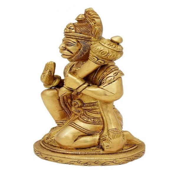 Brass Lord Hanuman Ji Murti Bajrangbali with Gada Bhagwan Statue Showpiece for Pooja Gift Living Room Decoration Home Décor - Image 3