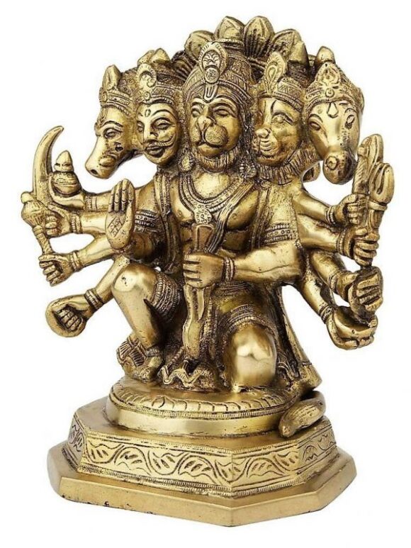 Brass Panchmukhi Sitting Bajrangbali Lord Hanuman Idol for Spiritual Protection Showpiece Statue for Home Office and Gifting Height 7 Inches - Image 2