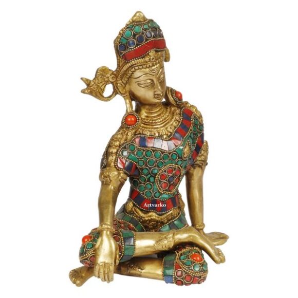 Brass Murti of Lord Indra Dev Mahavastu Rain God | Color Gemstone Handwork Inder Dev| Vastu Remedy | FengShui | Height 9.5 inches - Image 2