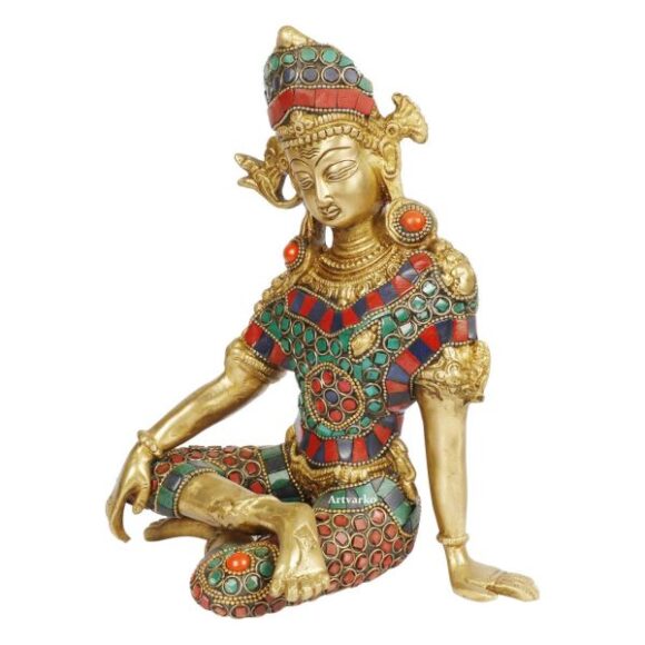 Brass Murti of Lord Indra Dev Mahavastu Rain God | Color Gemstone Handwork Inder Dev| Vastu Remedy | FengShui | Height 9.5 inches - Image 3