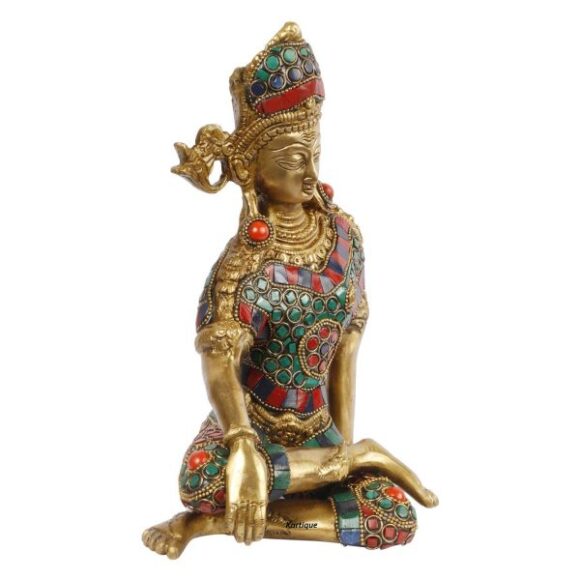 Brass Murti of Lord Indra Dev Handwork Inder Dev | Vastu Remedy | Feng Shui | Sitting God Statue Good Luck Gift Marriage House Warming Color Stone Chips Height 9.5 Inch - Image 2