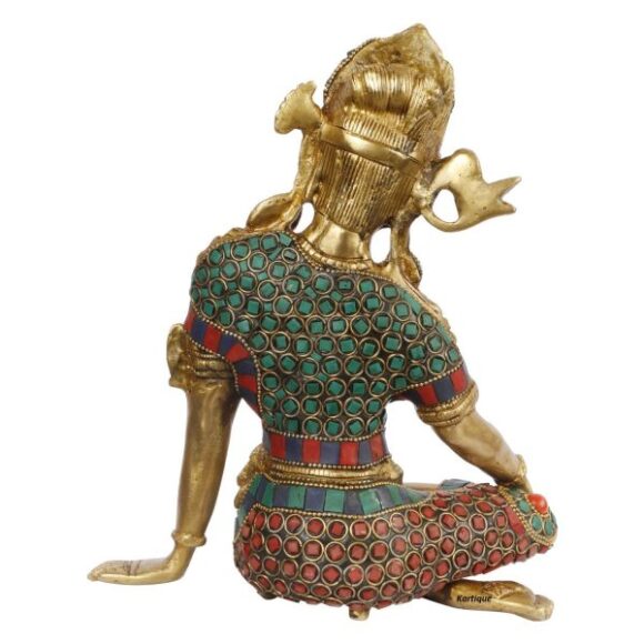 Brass Murti of Lord Indra Dev Handwork Inder Dev | Vastu Remedy | Feng Shui | Sitting God Statue Good Luck Gift Marriage House Warming Color Stone Chips Height 9.5 Inch - Image 4