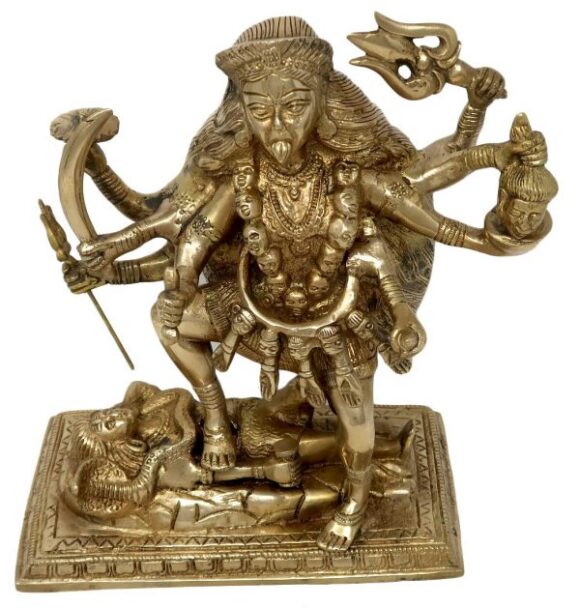 Large Goddess Kali Idol for Puja Brass Sculpture Art Indian Décor Religious Items for Home Temple 9 Inch - Image 2