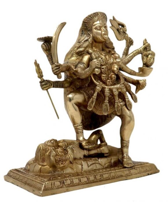 Large Goddess Kali Idol for Puja Brass Sculpture Art Indian Décor Religious Items for Home Temple 9 Inch - Image 3