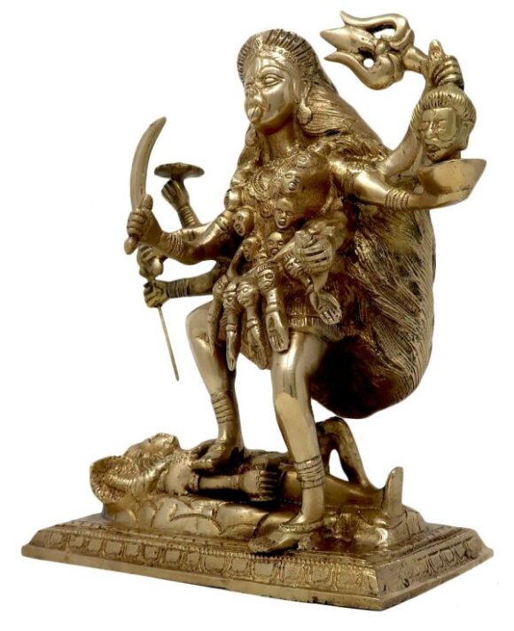 Large Goddess Kali Idol for Puja Brass Sculpture Art Indian Décor Religious Items for Home Temple 9 Inch - Image 4