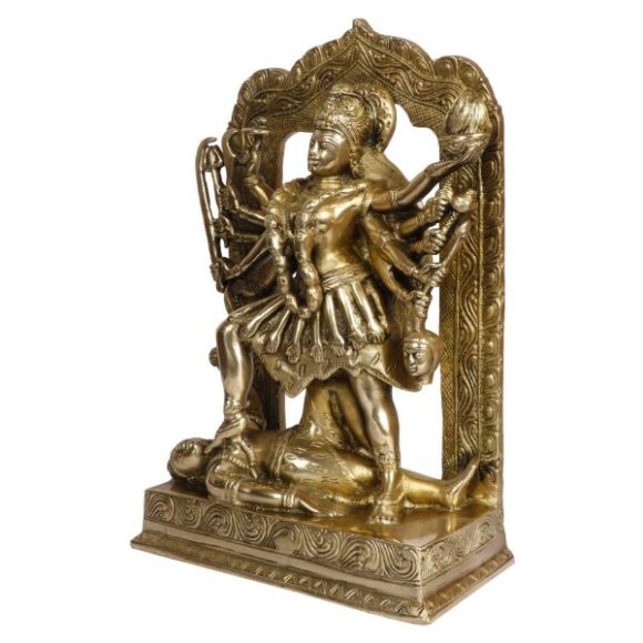 Brass Maa Kali Statue | Adi Shakti Ma Goddess Murti Idol Aadya Chamunda Kamakshi Gold Color Height 11.5 nches - Image 2