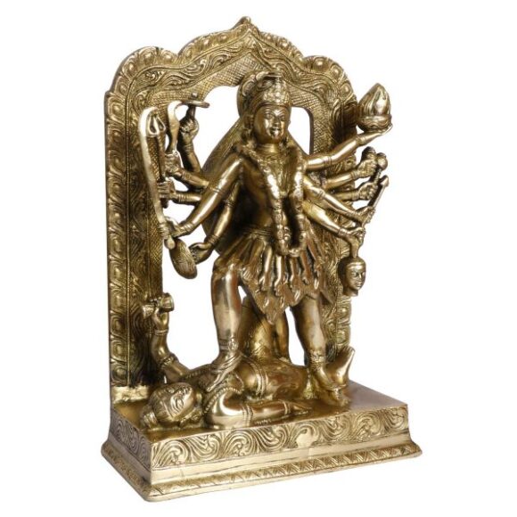Brass Maa Kali Statue | Adi Shakti Ma Goddess Murti Idol Aadya Chamunda Kamakshi Gold Color Height 11.5 nches - Image 3