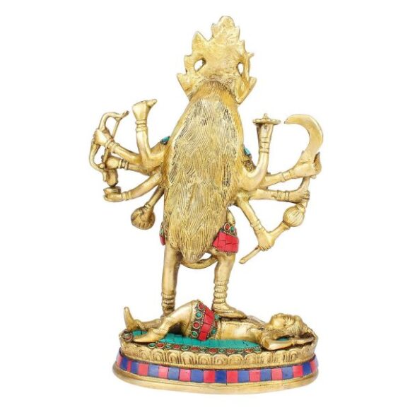 Big Brass Maa Kali Statue with Color Gemstone | Adi Shakti Ma Goddess Murti Idol| Aadya Chamunda Kamakshi Height 11.5 Inches - Image 5