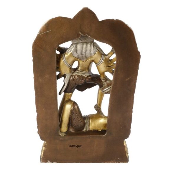 Brass Maa Kali Statue | Adi Shakti Ma Goddess Murti Idol Aadya Chamunda Kamakshi Silver Brown Color Height 6.75 Inches - Image 4