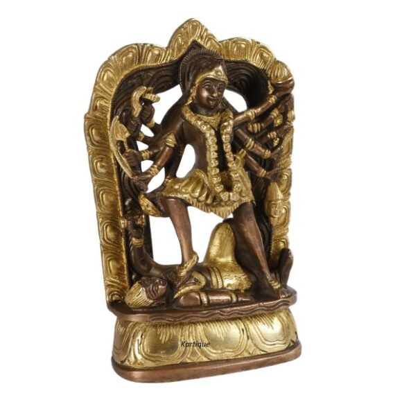 Brass Maa Kali Statue | Adi Shakti Ma Goddess Murti Idol Aadya Chamunda Kamakshi Gold Color Height 6.75 Inches - Image 2