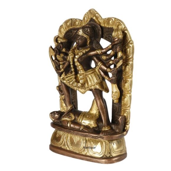 Brass Maa Kali Statue | Adi Shakti Ma Goddess Murti Idol Aadya Chamunda Kamakshi Gold Color Height 6.75 Inches - Image 3