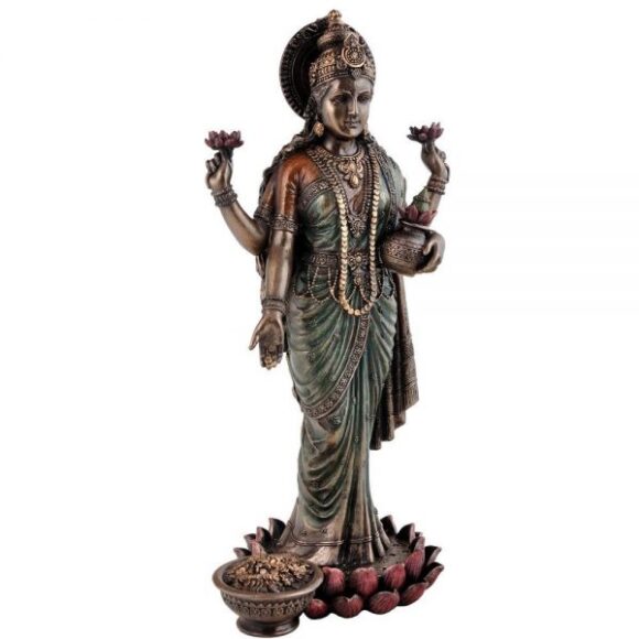 Hindu Goddess Maa Laxmi Idol Bronze Statue – Standing Devi Lakshmi Cold Cast Sculpture Temple Puja Home Decor Murti - Image 2