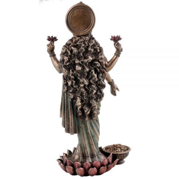 Hindu Goddess Maa Laxmi Idol Bronze Statue – Standing Devi Lakshmi Cold Cast Sculpture Temple Puja Home Decor Murti - Image 3