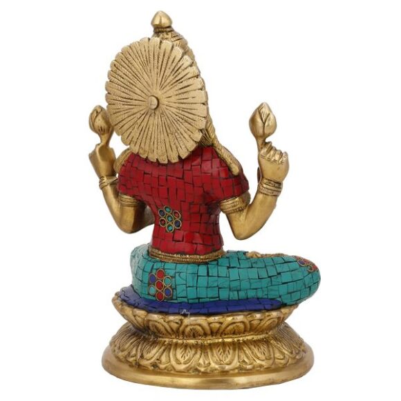 Brass Laxmi Idol, 9 Inches, Multicolour - Image 3