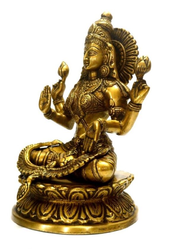 Brass Laxmi Statue, 9 Inches, Brown, Gold - Image 2