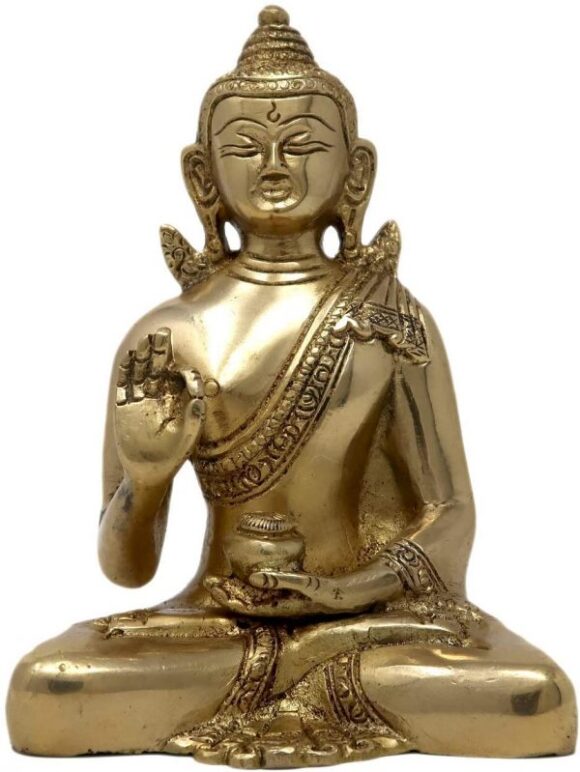 Brass Statue of Lord Buddha in Abhaya Mudra Tibetan Buddhist Idol Home Decor 5.5 inch 1.06 Kg